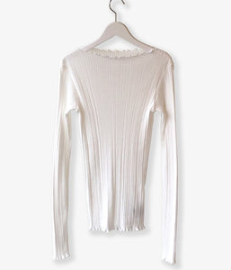 PHEENY/COTTON NYLON RIB FRILL CREW NECK(WHITE)