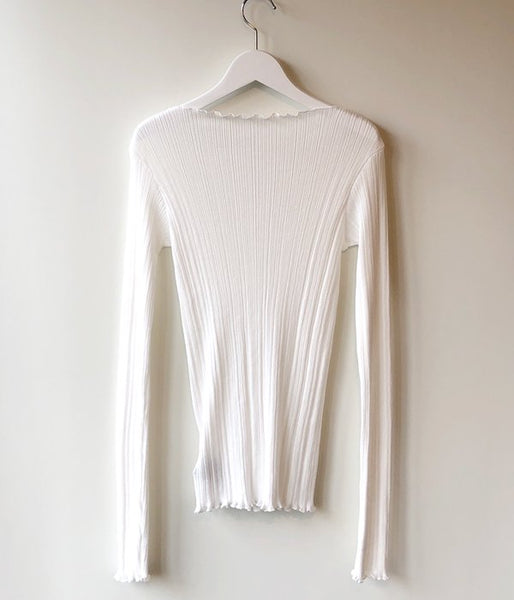 PHEENY/COTTON NYLON RIB FRILL CREW NECK(WHITE)