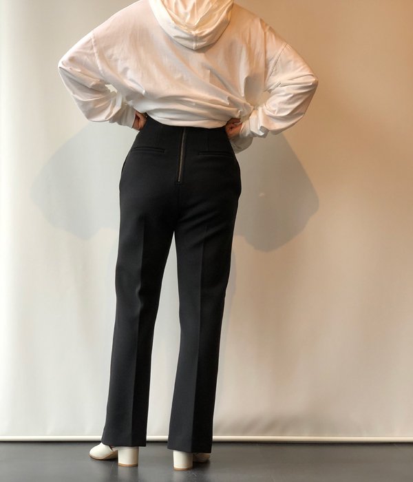 PHEENY/DOUBLE CLOTH HIGH WAIST SEMI FLARED SLACKS(BLACK)