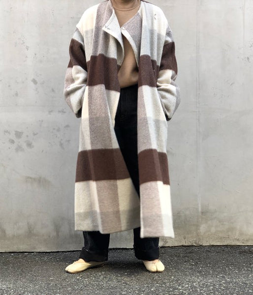 PHEENY/BIG BLOCK CHECK GOWN COAT(IVORY CHECK)