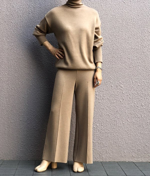 PHEENY/SMOOTH WIDE KNIT PANTS(CAMEL)