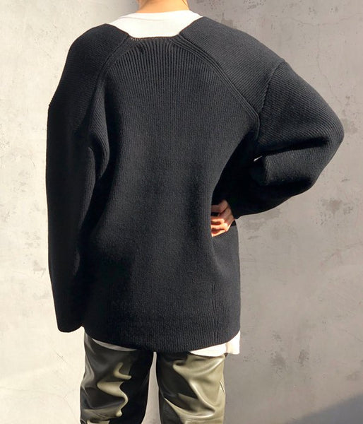 PHEENY/7G 1×1 RIB V-NECK COCOON KNIT(BLACK)