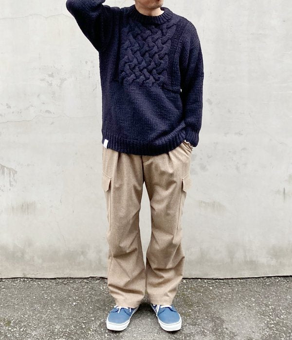 美品♡NKNIT deep V cable KNIT 定価2.9万 DESCENDANT/FADED CABLE KNIT (NAVY)