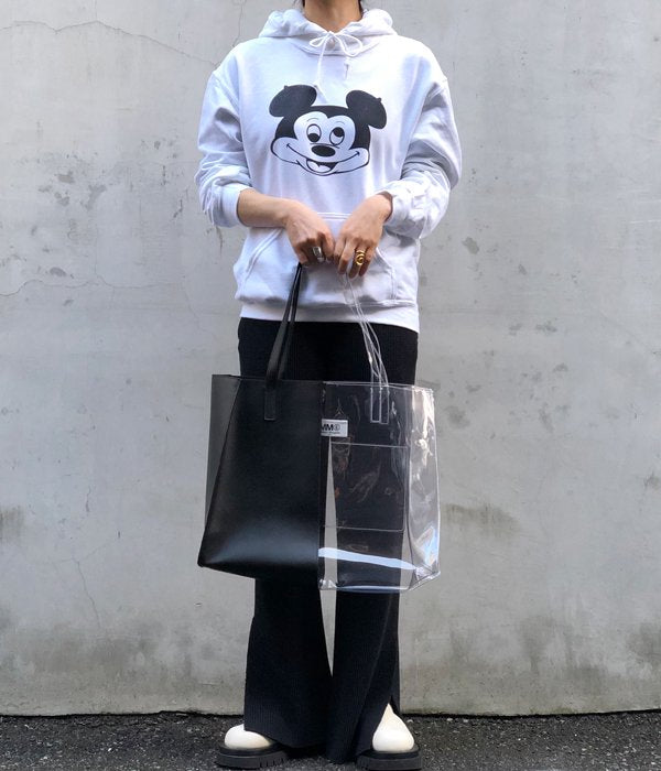 MM6 MAISON MARGIELA/PVC+LEATHER HALF&HALF TOTE BAG(BLACK)