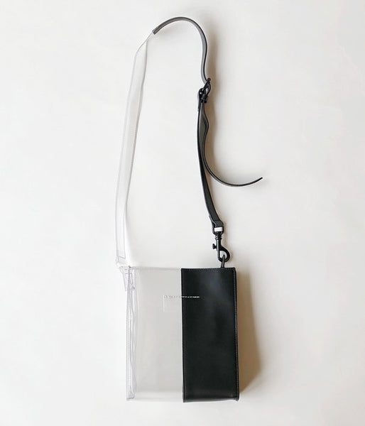 MM6 MAISON MARGIELA/PVC+LEATHER HALF&HALF SHOULDER BAG(BLACK)