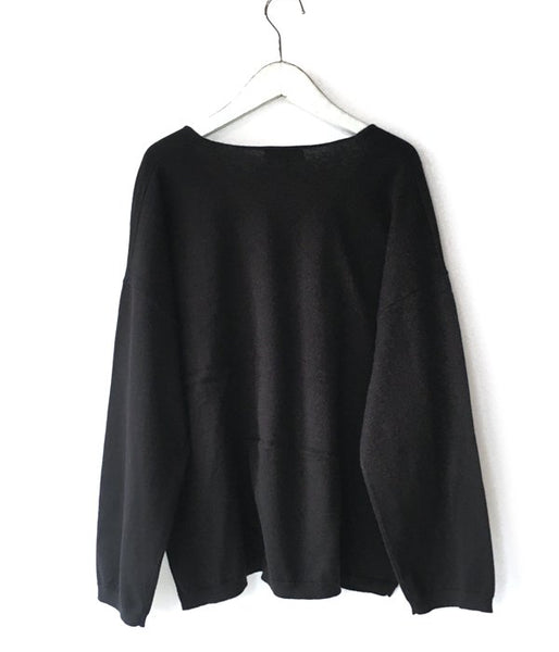 HOLLYWOOD RANCH MARKET/SPRING COTTON CASHMERE WASHABLE VN RELAXED SWEATER WM (BLACK)