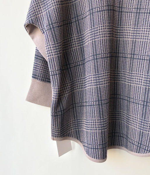 TAN/CHECKED & LINE BLOUSE(BLUE)