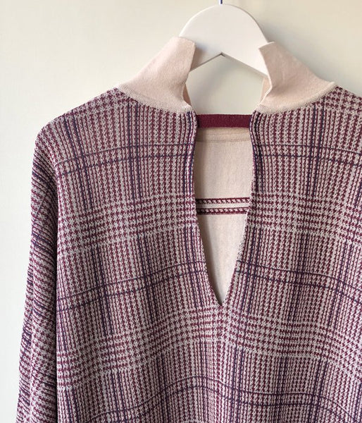 TAN/CHECKED & LINE BLOUSE(RED)