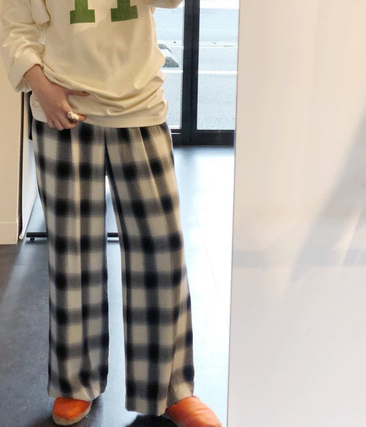 PHEENY/RAYON OMBRE CHECK 2TUCK SLACKS(BLUE)(1)