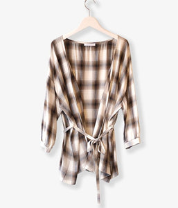 PHEENY/RAYON OMBRE CHECK CACHE-COEUR SHIRT(BROWN)