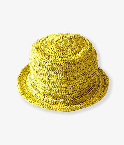 TAN/HAND KNITTED CLOCHE HAT(YELLOW)
