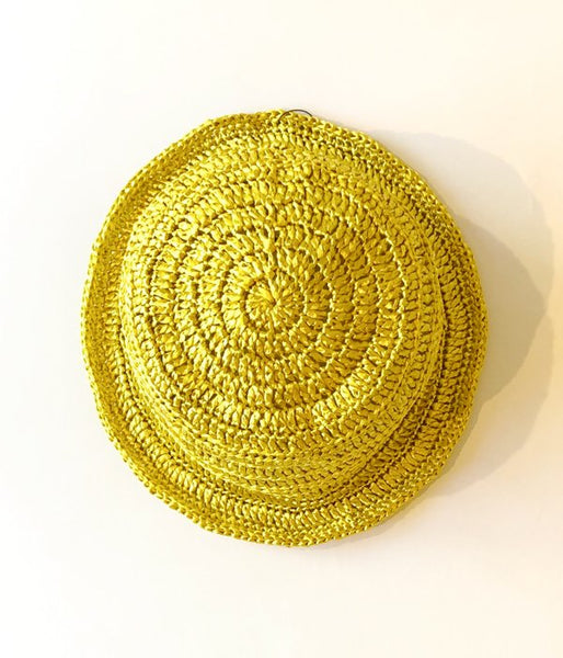 TAN/HAND KNITTED CLOCHE HAT(YELLOW)