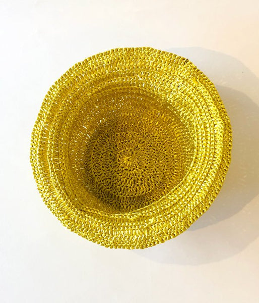 TAN/HAND KNITTED CLOCHE HAT(YELLOW)