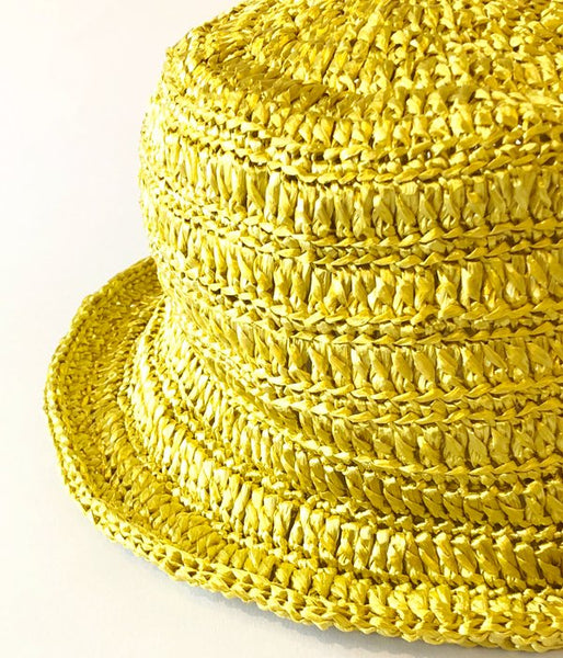 TAN/HAND KNITTED CLOCHE HAT(YELLOW)