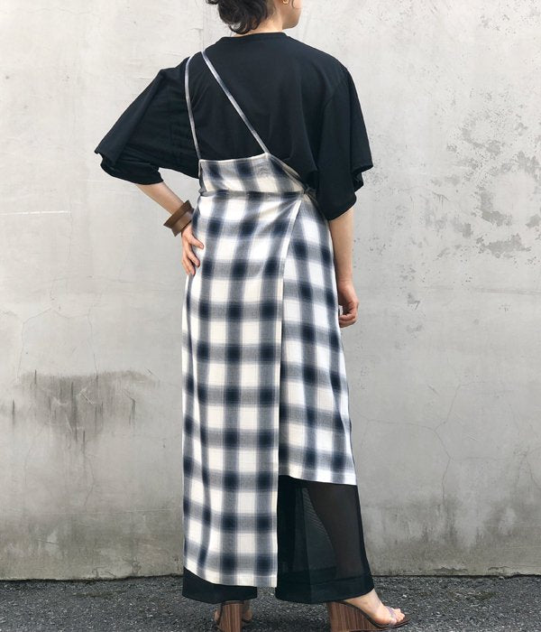 PHEENY/RAYON OMBRE CHECK APRON DRESS(BLUE)