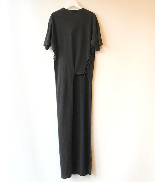 FUMIKA_UCHIDA/OVERDYED SIDE SHIRRING ASYMMETRY DRESS(BLACK)