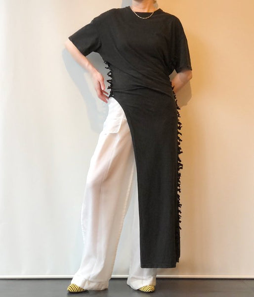 FUMIKA_UCHIDA/OVERDYED SIDE SHIRRING ASYMMETRY DRESS(BLACK)