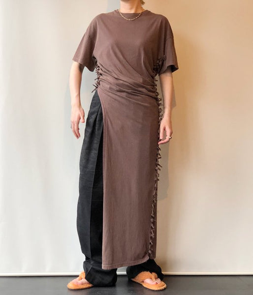 FUMIKA_UCHIDA/OVERDYED SIDE SHIRRING ASYMMETRY DRESS(PURPLE)
