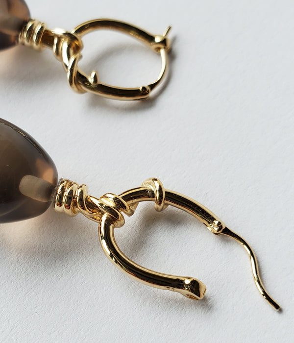 R.ALAGAN/KNOT SMOKY QUARTZ EARRINGS(GOLD)