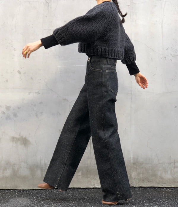 FUMIKA_UCHIDA/Bonding Denim/WIDE STRAGIHT PANTS(BLACK/BLK/size34)