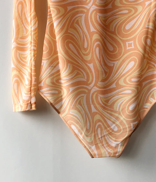 FUMIKA_UCHIDA/Geometry Printed Jersey/BODY SUIT(APRICOTORANGE/size36)