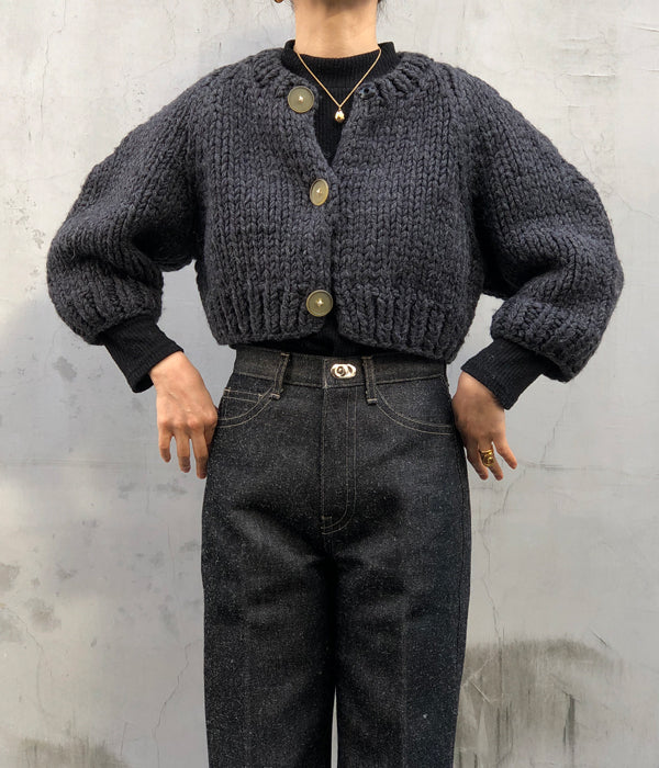 【美品】Wool Hand Knitted CROPPED CARDIGAN