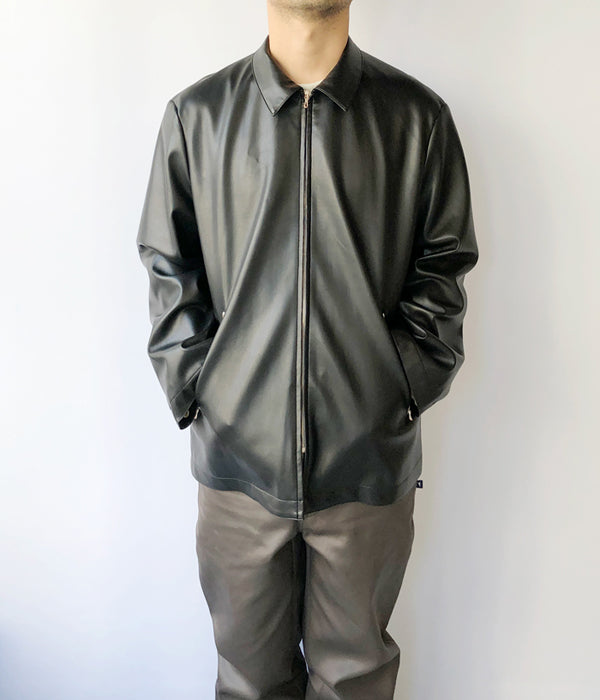 DIGAWEL/SYNTHETIC LEATHER HALF COAT (BLACK)