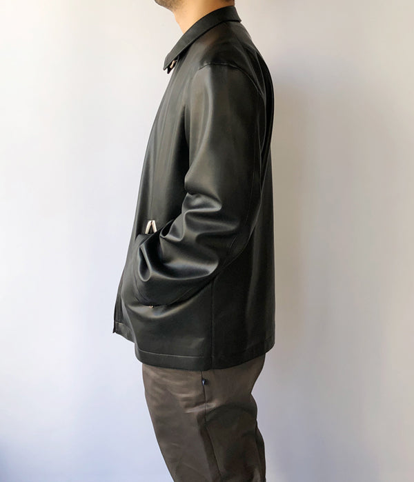 DIGAWEL/SYNTHETIC LEATHER HALF COAT (BLACK)