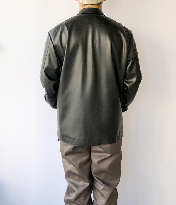 DIGAWEL/SYNTHETIC LEATHER HALF COAT (BLACK)