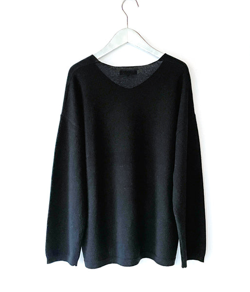 HOLLYWOOD RANCH MARKET/MERINO CASHMERE WASHABLE RELAX SWEATER WOMENS (BLACK)