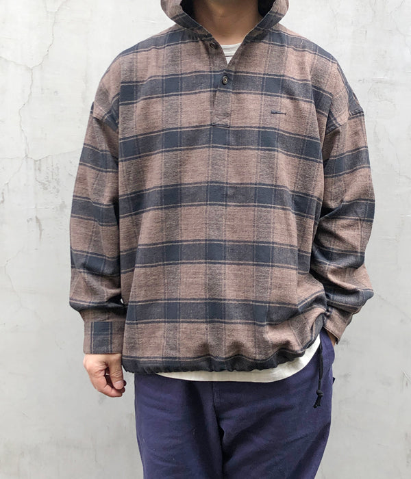 DESCENDANT/MOLE HOODED PLAID SHIRT (BROWN)