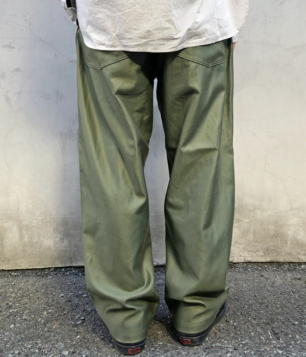 9850円 ギザバックサテンベイカーパンツINTERIM/GIZA BACK SATIN BAKER PANTS (OLIVE)