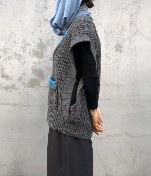 FUMIKA_UCHIDA/3G Mix Shetland/OVER VEST(CHLKHAKI/GUM)