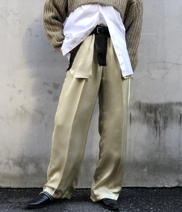 FUMIKA_UCHIDA/Plaid Nep Tweed/Satin CUT-OUT SLACKS(OLVBRN×CHARCOAL/AVO