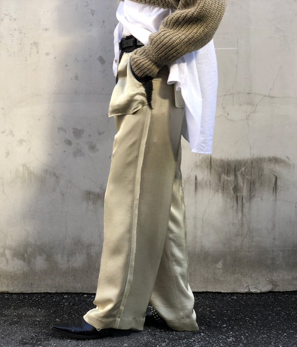 FUMIKA_UCHIDA/Plaid Nep Tweed/Satin CUT-OUT SLACKS(OLVBRN×CHARCOAL/AVO