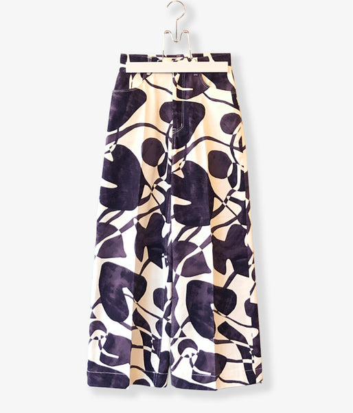 PHEENY/DRILL LEAF PRINT HIGH WAIST PANTS(BURGUNDY)