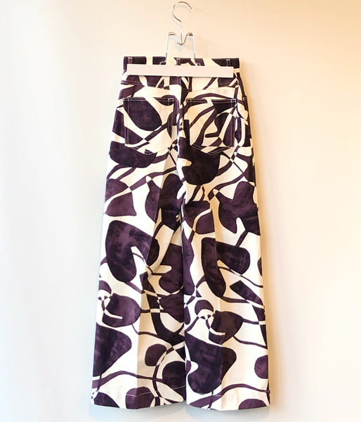 PHEENY/DRILL LEAF PRINT HIGH WAIST PANTS(BURGUNDY)