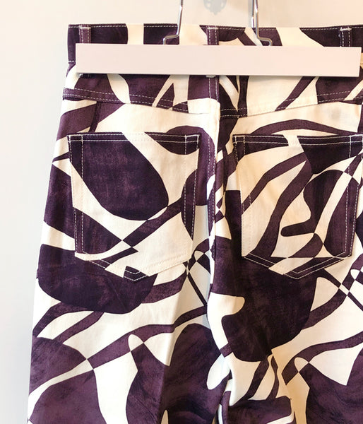 PHEENY/DRILL LEAF PRINT HIGH WAIST PANTS(BURGUNDY)