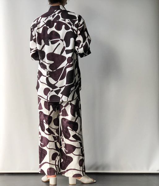 PHEENY/DRILL LEAF PRINT HIGH WAIST PANTS(BURGUNDY)