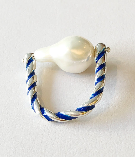 R.ALAGAN/STRIPE PEARL RING(BLUE+WHITE PEARL)