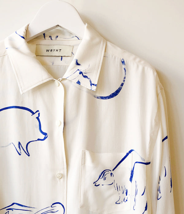 WRYHT/ONE-PIECE COLLAR BLOUSE(DRAWING/RAW WHITE)