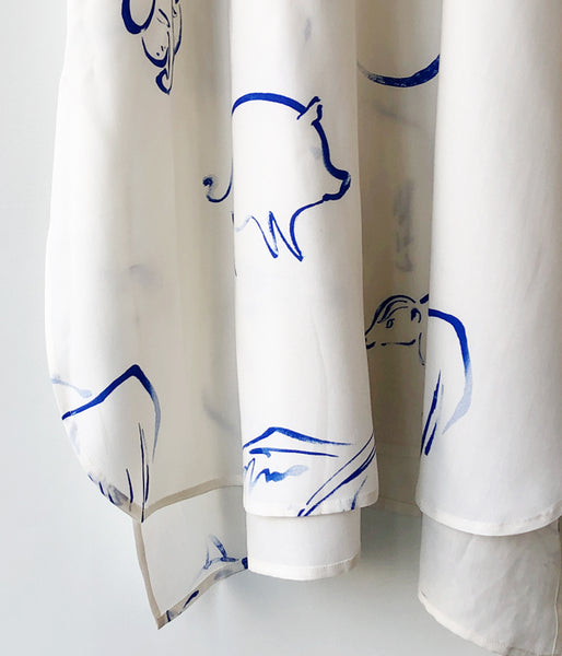 WRYHT/SLIT NECK PAJAMA DRESS(DRAWING/RAW WHITE)