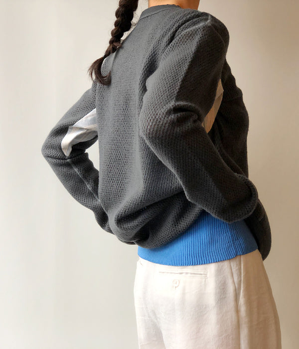 FUMIKA_UCHIDA フミカウチダ Striped Flannel Wool Mesh Long Sleeve Thermal ウールメッシュ ロングスリーブ M グレー FUMIKA_UCHIDA/Striped Flannel Wool Mesh LONG-SLEEVE THERMAL(INK)