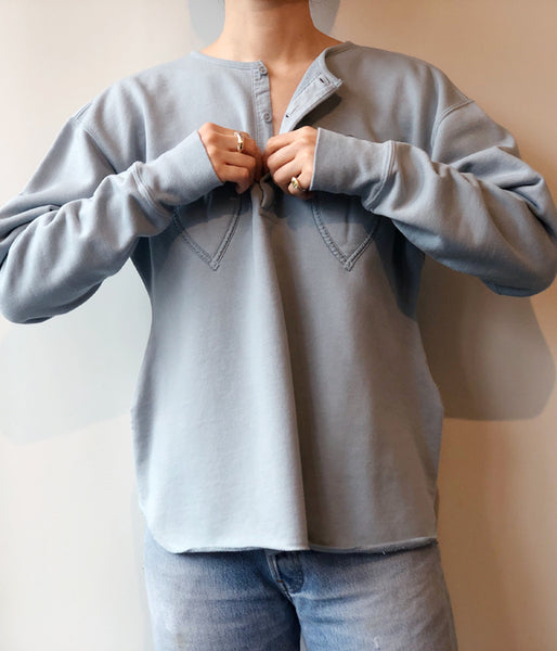 FUMIKA_UCHIDA/Defatted Fleece BACK OPEN SWEAT TOP(SKYBLUE)