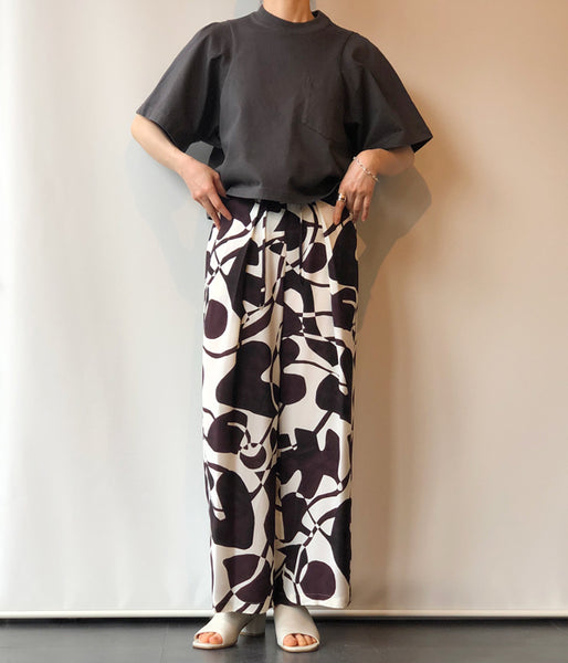 PHEENY/RAYON LEAF PRINT GATHERED PANTS(BURGUNDY)