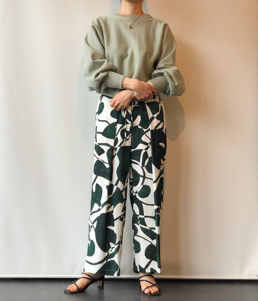 PHEENY/RAYON LEAF PRINT GATHERED PANTS(GREEN)