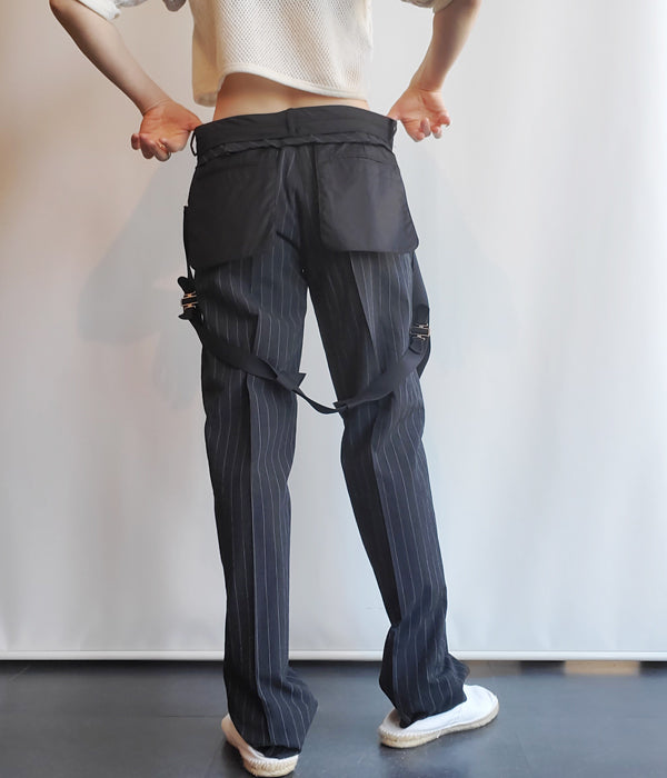 FUMIKA_UCHIDA/STRIPES HARNESS TURN OVER SLACKS(CHARCOALBLACK)