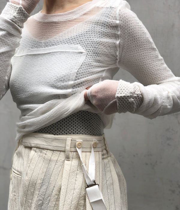 FUMIKA_UCHIDA/STRETCH MESH TIGHTS TOP(WHITEGREY)