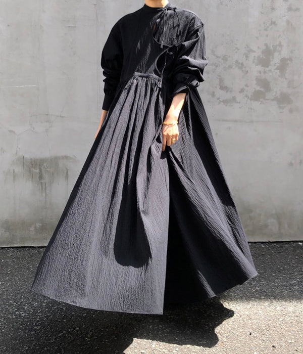WRYHT/KNOTTED ASYMMETRY FRONT DRESS (BLACK)