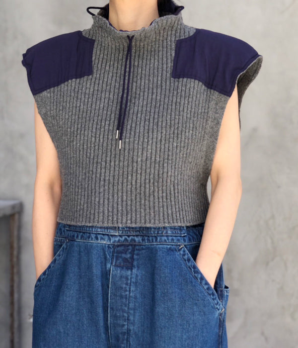 FUMIKA_UCHIDA/RIB KNIT PATCHED SLEEVELESS CROPPED SWEATER(L